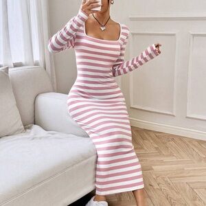 Striped Pink and White Long Sleeve Dress